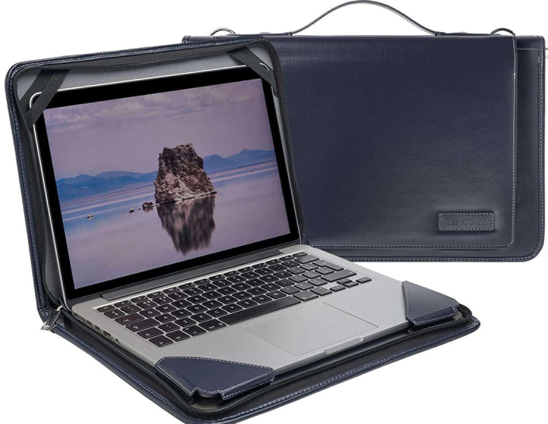 Broonel Blue Leather Laptop Messenger Case - Compatible with Lenovo Yoga 9i 2 - in - 1 Gen 10 Aura Edition (14″) Laptop