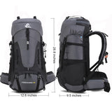 Bseash 60L Hiking Camping Backpack with Rain Cover, Waterproof Large Capacity Outdoor Sport Travel Daypack Climbing Touring (Gray)