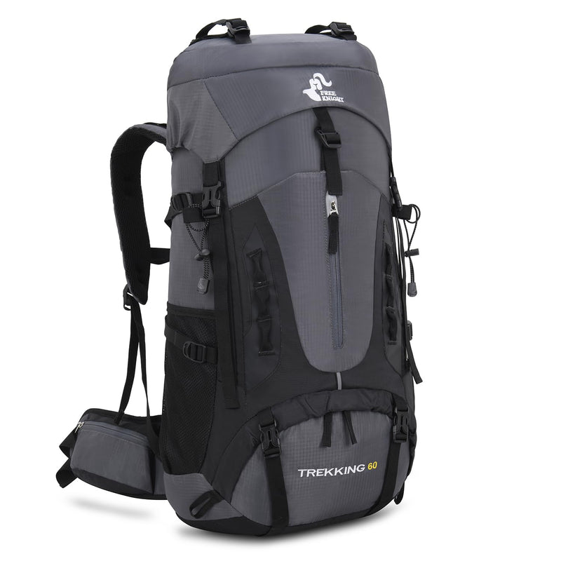 Bseash 60L Hiking Camping Backpack with Rain Cover, Waterproof Large Capacity Outdoor Sport Travel Daypack Climbing Touring (Gray)