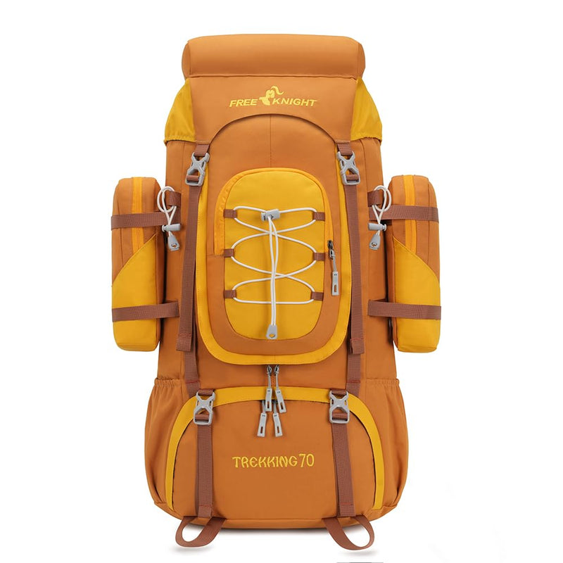 Bseash 70L (65+5) Waterproof Hiking Camping Backpack with Rain Cover, Outdoor Sport Travel Daypack for Climbing Touring (Yellow)