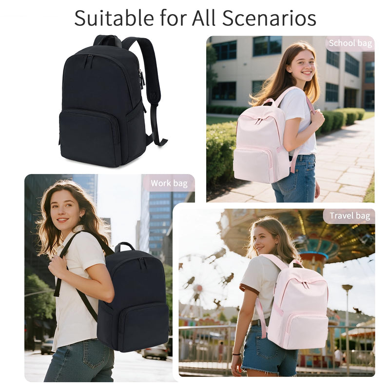 BTOOP Backpack for School Girls Teens Lightweight College Bookbag Casual Work Travel Laptop Backpack for Women Water Resistant Black Backpacks(Black)
