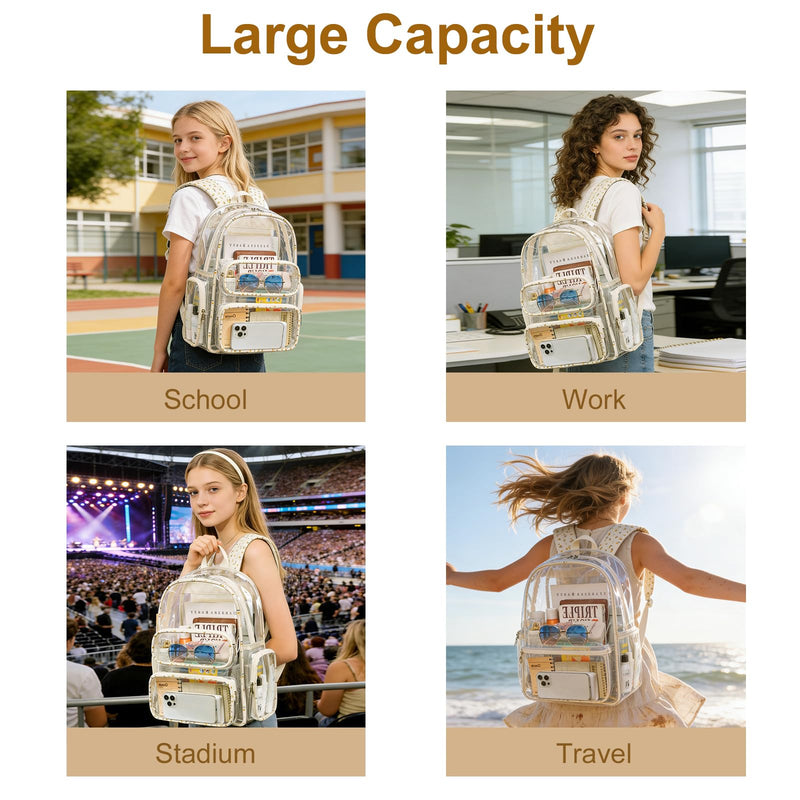 BTOOP Clear Backpack Heavy Duty Transparent Backpack 17" See Through Bookbag for College Work Festival Security with Padded Strap Large Capacity