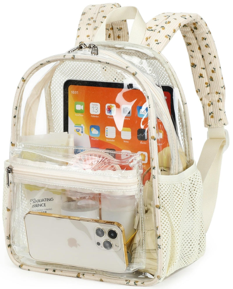 BTOOP Clear Mini Backpack for Stadium Events 12x12x6 Small Transparent Backpacks Plastic See Through Clear Bag for Concerts Work Festival Security Travel