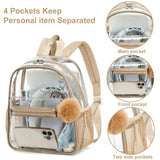BTOOP Clear Mini Backpack for Stadium Events 12x12x6 Small Transparent Backpacks Plastic See Through Clear Bag for Concerts Work Festival Security Travel Khaki