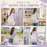 BTOOP School Backpack for Girls Teens Large Corduroy Bookbag Lightweight 15.6 inch Laptop Bag for Women Casual High School College (Purple Floral)