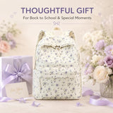 BTOOP School Backpack for Girls Teens Large Corduroy Bookbag Lightweight 15.6 inch Laptop Bag for Women Casual High School College (Purple Floral)