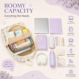 BTOOP School Backpack for Girls Teens Large Corduroy Bookbag Lightweight 15.6 inch Laptop Bag for Women Casual High School College (Purple Floral)