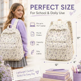 BTOOP School Backpack for Girls Teens Large Corduroy Bookbag Lightweight 15.6 inch Laptop Bag for Women Casual High School College (Purple Floral)