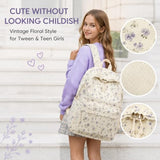 BTOOP School Backpack for Girls Teens Large Corduroy Bookbag Lightweight 15.6 inch Laptop Bag for Women Casual High School College (Purple Floral)