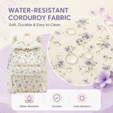BTOOP School Backpack for Girls Teens Large Corduroy Bookbag Lightweight 15.6 inch Laptop Bag for Women Casual High School College (Purple Floral)