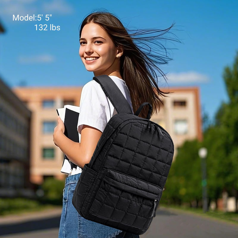 BTOOP Travel Backpack for Women Work Backpack Quilted College Backpacks for School Fit 15.6 Inch Laptop (Quilting - Black)