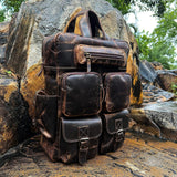 Buffalo Leather Backpack Multi Pockets Daypack Travel Laptop Bag for Men Women