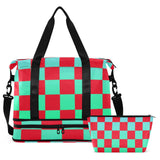 Buffalo Plaid Check Red Green Gradient Luggage Travel Bag Travel Weekender Gear Bag with Adjustable Strap for Trekking Large Capacity