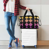 Buffalo Plaid Yellow Purple Black Gradient Oversized Travel Duffel Bag Travel Weekender Gear Bag with Toiletry Bag for Yoga Large Capacity