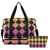 Buffalo Plaid Yellow Purple Black Gradient Oversized Travel Duffel Bag Travel Weekender Gear Bag with Toiletry Bag for Yoga Large Capacity