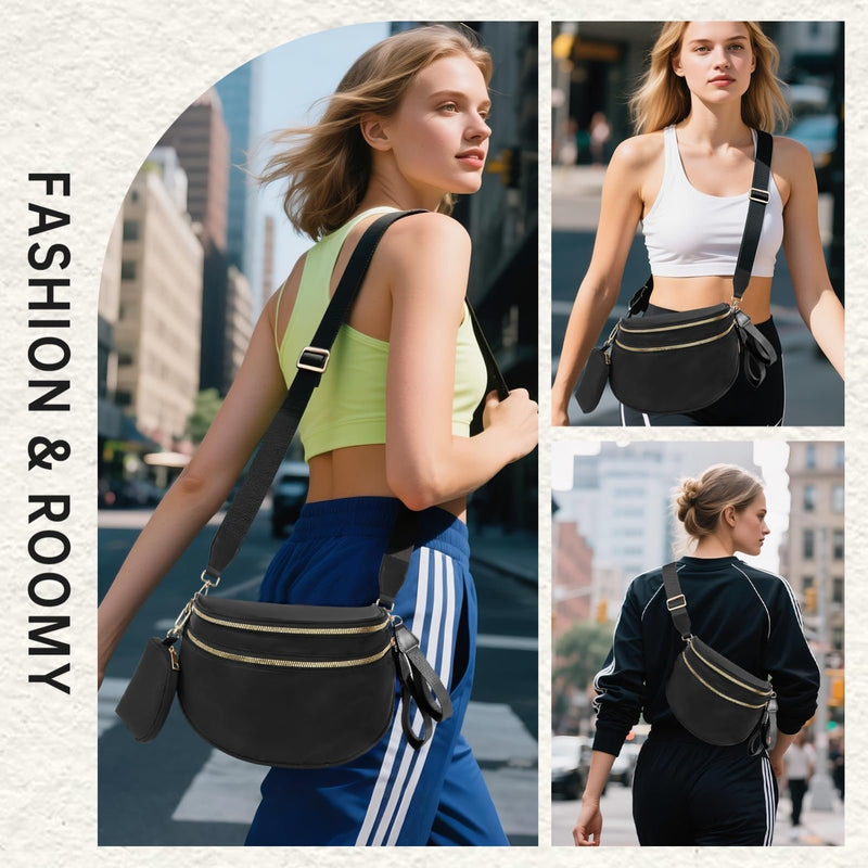 Bum Bag Crossbody Bags for Women Fashion Waist Packs Large Fanny Packs Belt Bag Checkered Purse Handbags Wallets Purses Trendy Shoulder Bag (Black - new, One Size)