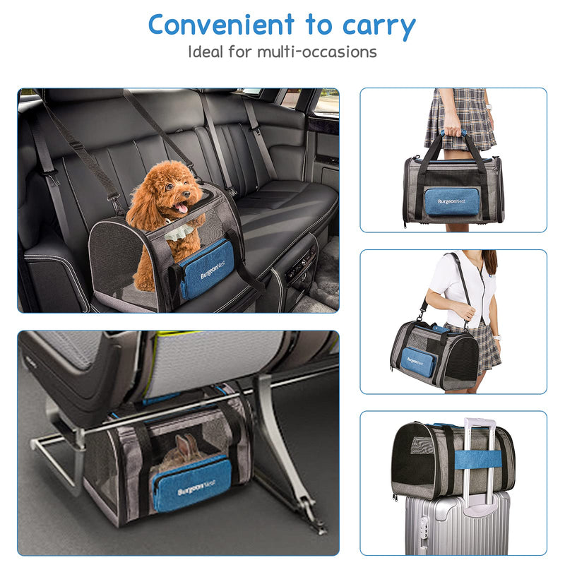 BurgeonNest Cat Carrier for Large Cats 20 lbs,Medium Pet Under 25 lbs,2 Puppy and Small Dogs with Unique Side Bag,Top Load Pet Carrier Soft - Sided Escape Proof with 4 Ventilated Windows