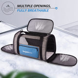 BurgeonNest Cat Carrier for Large Cats 20 lbs,Medium Pet Under 25 lbs,2 Puppy and Small Dogs with Unique Side Bag,Top Load Pet Carrier Soft - Sided Escape Proof with 4 Ventilated Windows