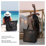 Buringer Large Waterproof Beach Bag for Women Sandproof Tote Bag with Zipper and Pockets Pool Bag for Travel Gym Vacation (Black)