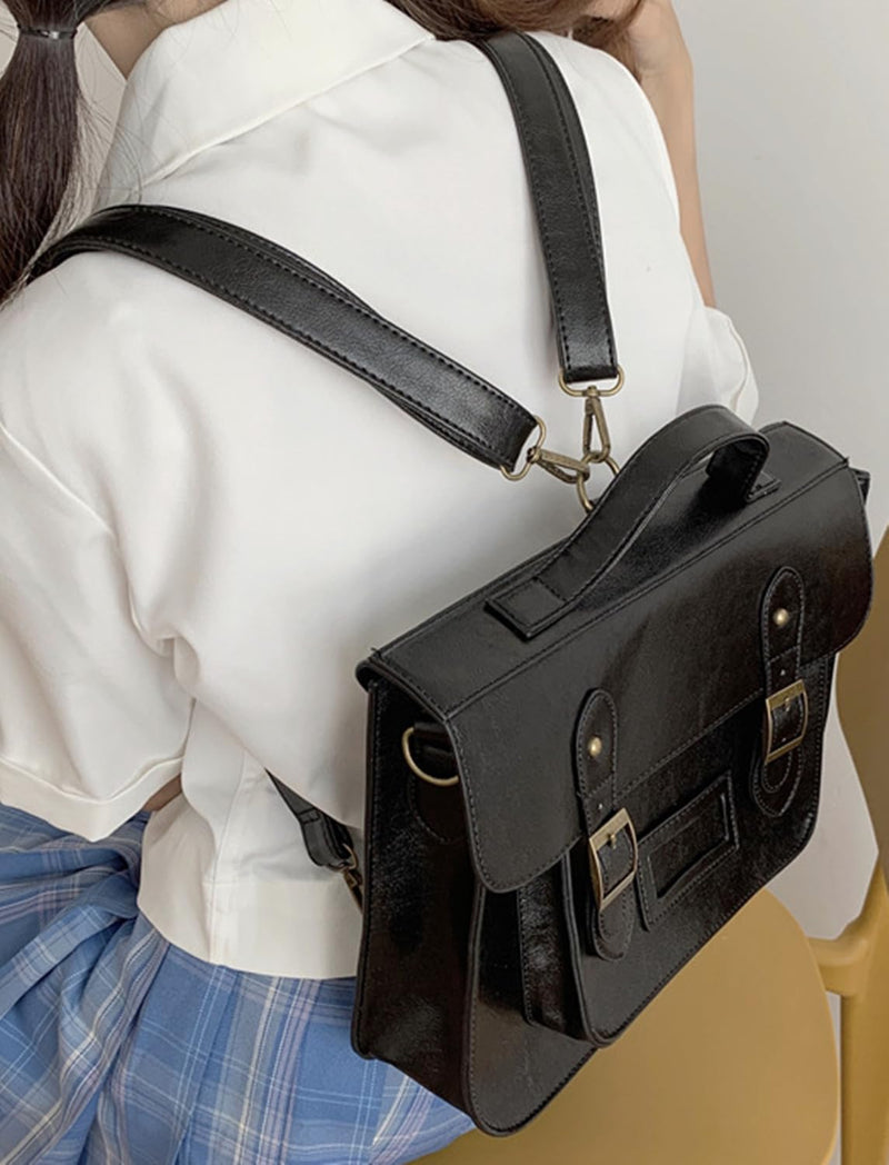 Buxomigrl Black Backpack Bag Leather Backpacks Casual Adjustable Shoulder Bookbag Tote Messenger Bag