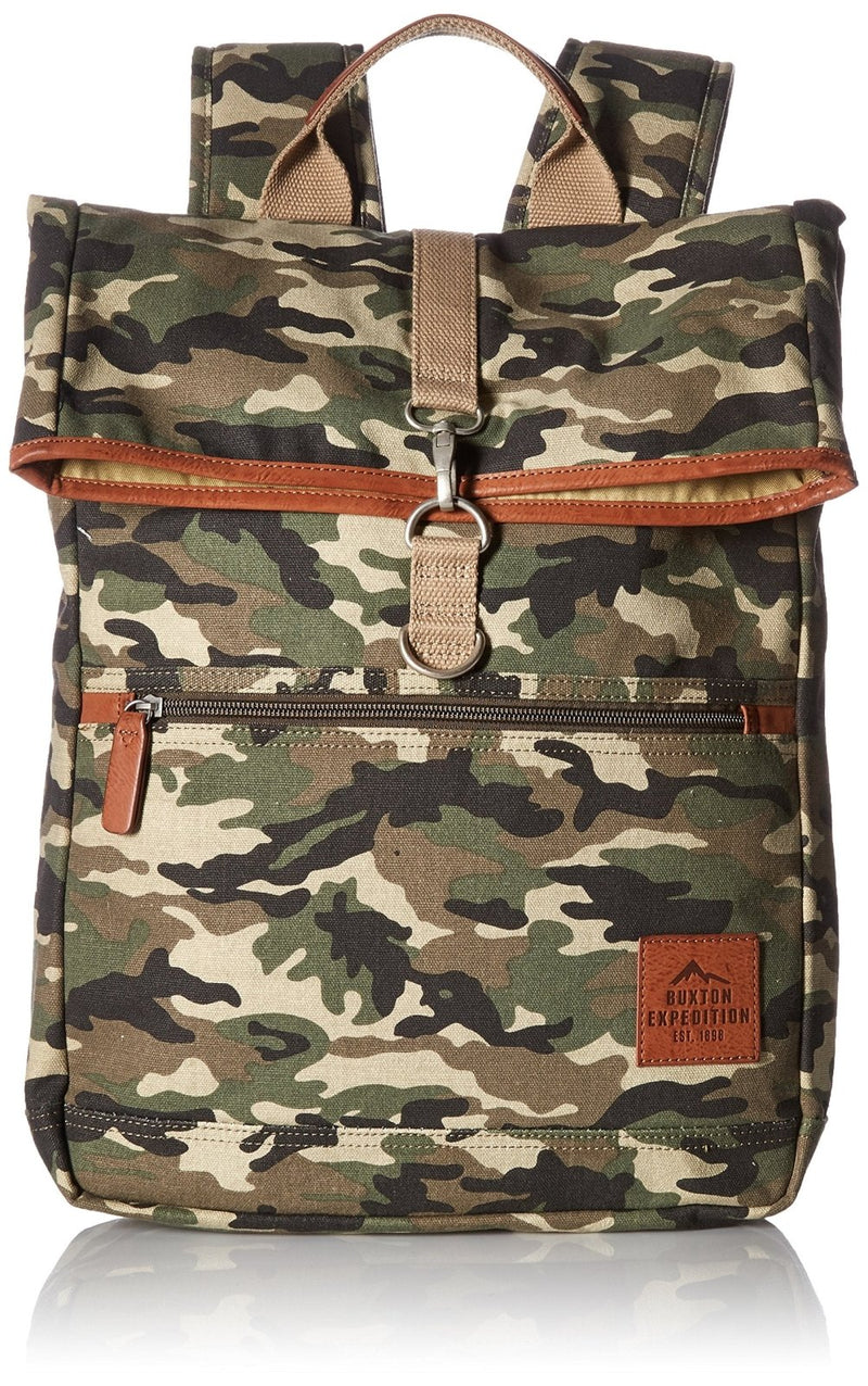 Buxton Men's Expedition II Huntington Gear Fold - over Canvas Backpack, Camo, One Size