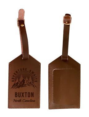 Buxton North Carolina Souvenir Leather Luggage Tag Camping Adventure Awaits Design