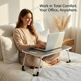 BUYIFY Foldable Lap Desk for Laptop & Writing - 23 inch Bed Tray Table with Cup Holder & Tablet Slot - Portable Notebook Stand for Eating, Sofa, Couch & WFH Students (Black)