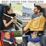 BUYUE Travel Neck Pillows for Airplanes, 360° Head Support Sleep for Long Flight, Skin - Friendly & Breathable, Kit with 3D Contoured Eye Mask, Earplugs and Storage Bag (Adult, Grey, 90+ lbs)