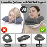 BUYUE Travel Neck Pillows for Airplanes, 360° Head Support Sleep for Long Flight, Skin - Friendly & Breathable, Kit with 3D Contoured Eye Mask, Earplugs and Storage Bag (Adult, Grey, 90+ lbs)