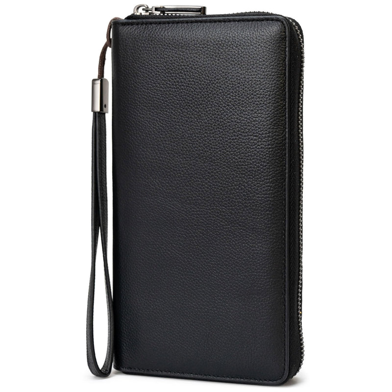 Bveyzi Women RFID Blocking Wallet Leather Zip Around Phone Clutch Large Capacity Ladies Travel Purse Wristlet (Black)