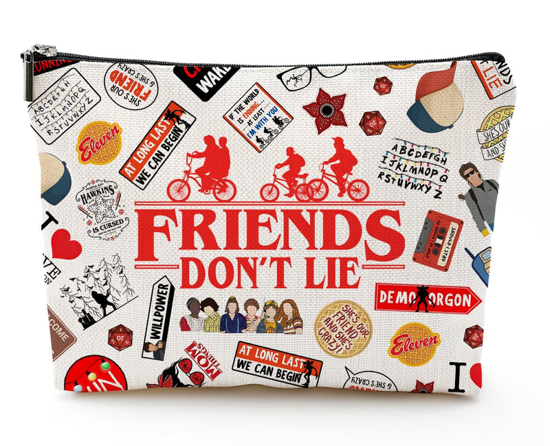 Byqone Stranger Merch Thing Makeup Bag, Friendship Gifts Friends Don't Lie Makeup Zipper Pouch Bag for Fans Birthday