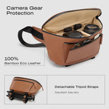 C Coiro Leather Camera Sling Bag, Weather Resistant Crossbody Camera Bag with Tripod Holder (Tripod not included), for Canon, Sony, Nikon, Professional Pouch for Photographers, Color Brown