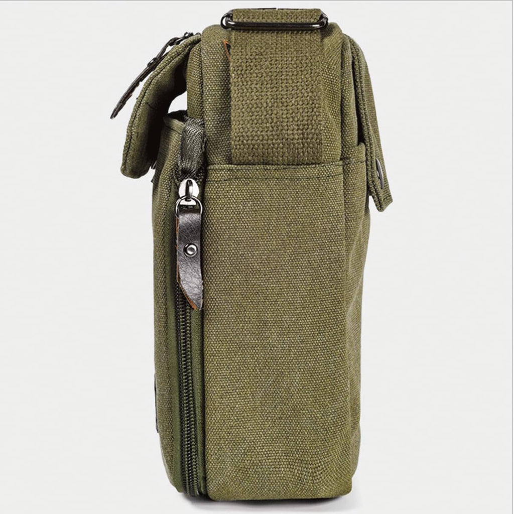 CAAORDKSO Vintage Canvas Messenger Bag Small Crossbody Bag Shoulder Bag for Men Women Chest Bag Travel Bag Multi Pocket Purse (Army Green)