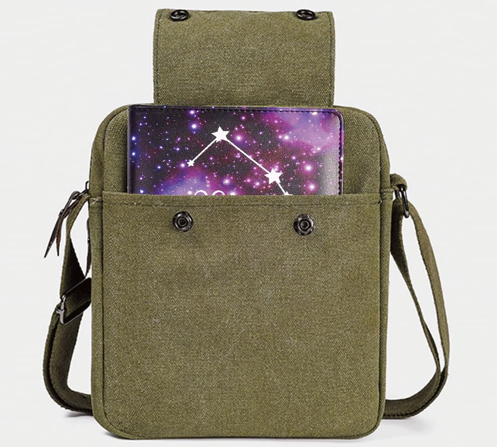 CAAORDKSO Vintage Canvas Messenger Bag Small Crossbody Bag Shoulder Bag for Men Women Chest Bag Travel Bag Multi Pocket Purse (Army Green)