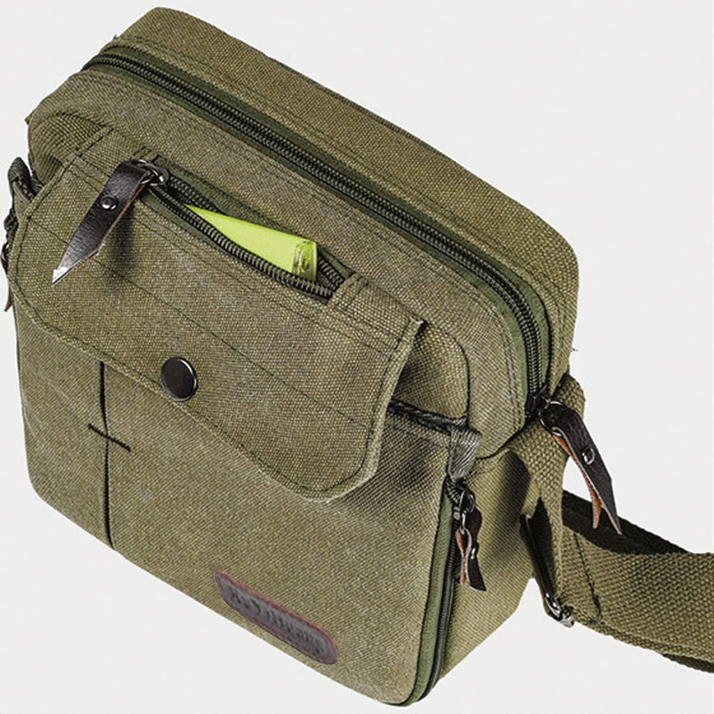 CAAORDKSO Vintage Canvas Messenger Bag Small Crossbody Bag Shoulder Bag for Men Women Chest Bag Travel Bag Multi Pocket Purse (Army Green)