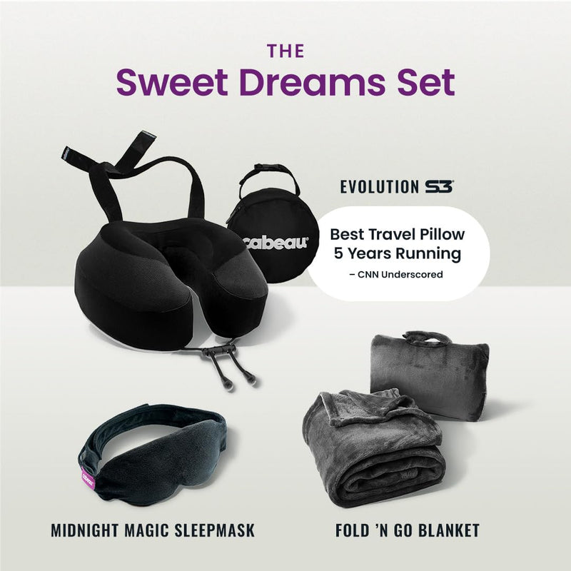 Cabeau Airplane Travel Pillow for Long Flights - Evolution S3 - Supportive Memory Foam with Seat Straps to Secure Your Head and Neck and Provides 360° Support (Jet Black)