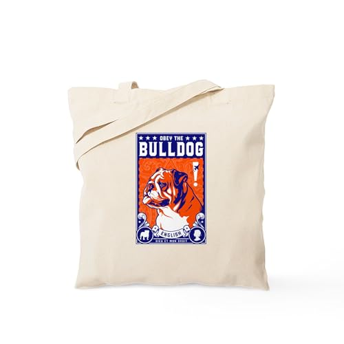 CafePress Obey The English Bulldog Tote Bag Reusable Natural Beige Canvas Shopping Bag | Backpacks4Less