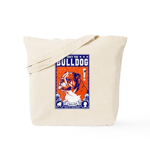 CafePress Obey The English Bulldog Tote Bag Reusable Natural Beige Canvas Shopping Bag | Backpacks4Less