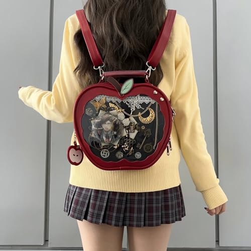 Calo Charm Y2K Kawaii AppleShaped Ita Backpack Women Cutecore Anime Lolita Cute DIY Badge Pin Display Purse Crossbody Bags (Red)
