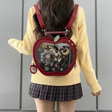 Calo Charm Y2K Kawaii AppleShaped Ita Backpack Women Cutecore Anime Lolita Cute DIY Badge Pin Display Purse Crossbody Bags (Red)