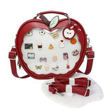 Calo Charm Y2K Kawaii AppleShaped Ita Backpack Women Cutecore Anime Lolita Cute DIY Badge Pin Display Purse Crossbody Bags (Red)