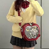 Calo Charm Y2K Kawaii AppleShaped Ita Backpack Women Cutecore Anime Lolita Cute DIY Badge Pin Display Purse Crossbody Bags (Red)