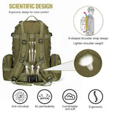 CALUOMATT Large Military Tactical Backpack for Men, 40 - 50L Backpacks for Women, Bug out Bag Army 3 Days Pack Bags Rucksack with Molle System Green