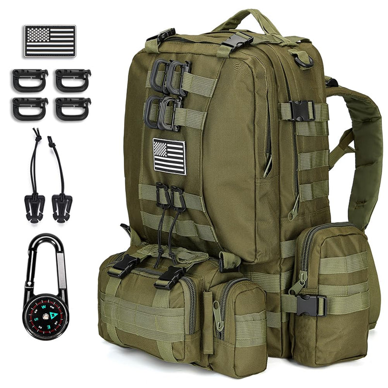 CALUOMATT Large Military Tactical Backpack for Men, 40 - 50L Backpacks for Women, Bug out Bag Army 3 Days Pack Bags Rucksack with Molle System Green