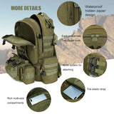 CALUOMATT Large Military Tactical Backpack for Men, 40 - 50L Backpacks for Women, Bug out Bag Army 3 Days Pack Bags Rucksack with Molle System Green