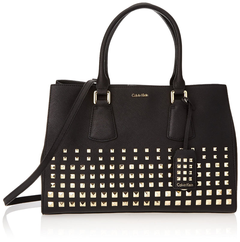 Calvin Klein Leather Embesseled Tote, Black Studded