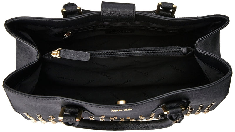 Calvin Klein Leather Embesseled Tote, Black Studded