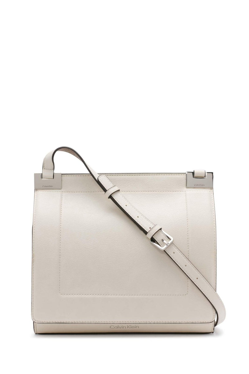 Calvin Klein Palm Organizational Flap Messenger, Cherub White/Multi Logo, One Size
