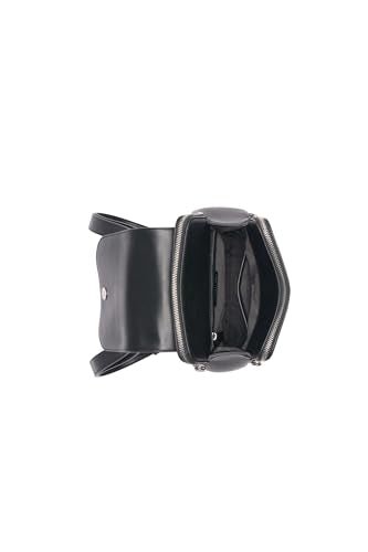 Calvin Klein Reyna Novelty Key Item Flap Backpack, Black/Silver Hampton Pebble, One Size