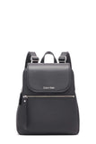 Calvin Klein Reyna Novelty Key Item Flap Backpack, Black/Silver Hampton Pebble, One Size